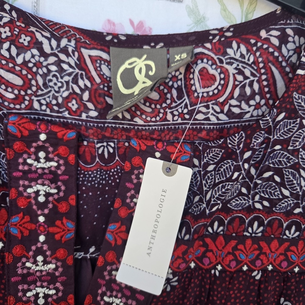 NWT Anthropologie One September Vella XS Burgundy Paisley Floral Tunic Dress - Picture 3 of 8